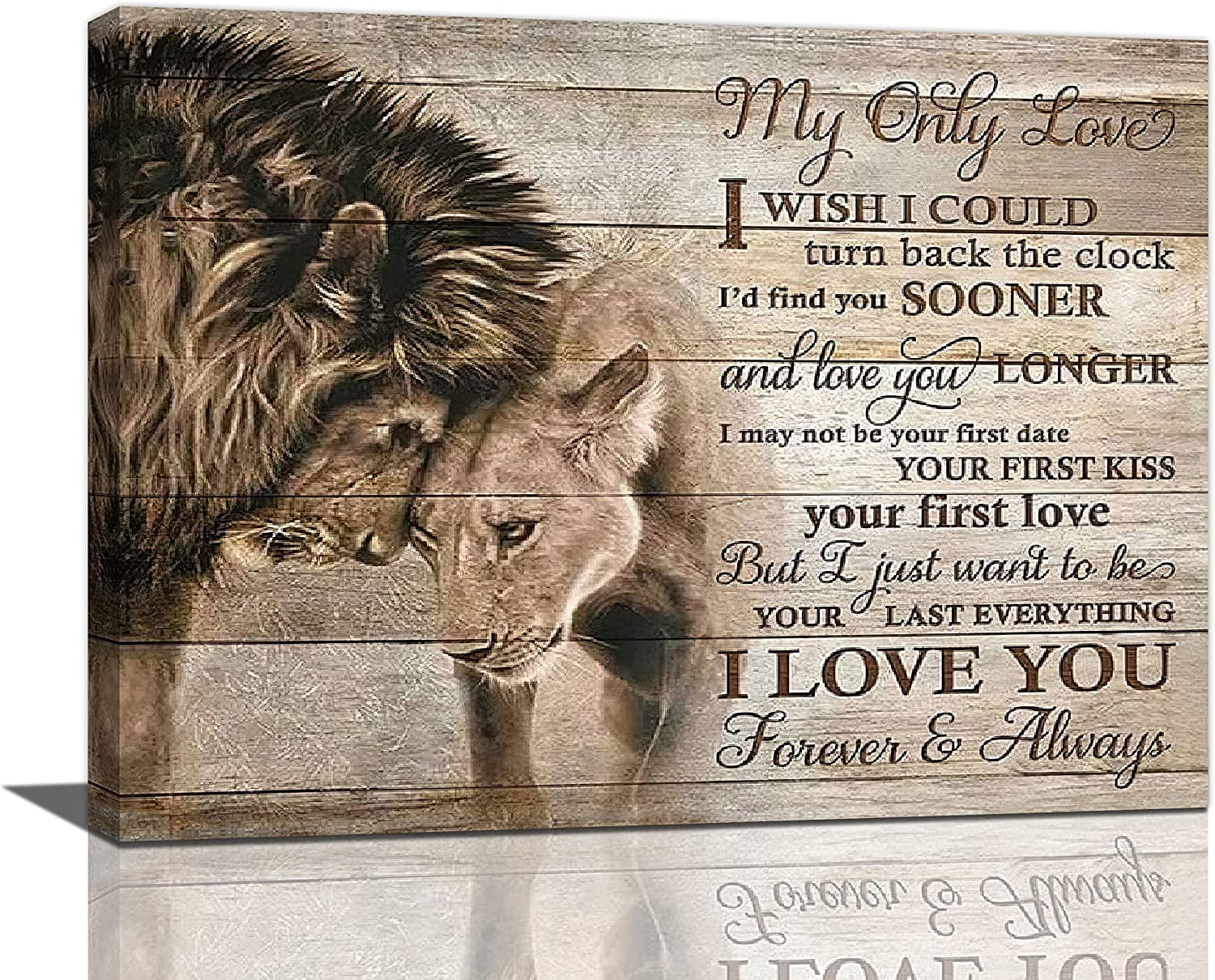 Rustic Brown Lion and Lioness Love Quote Canvas Print