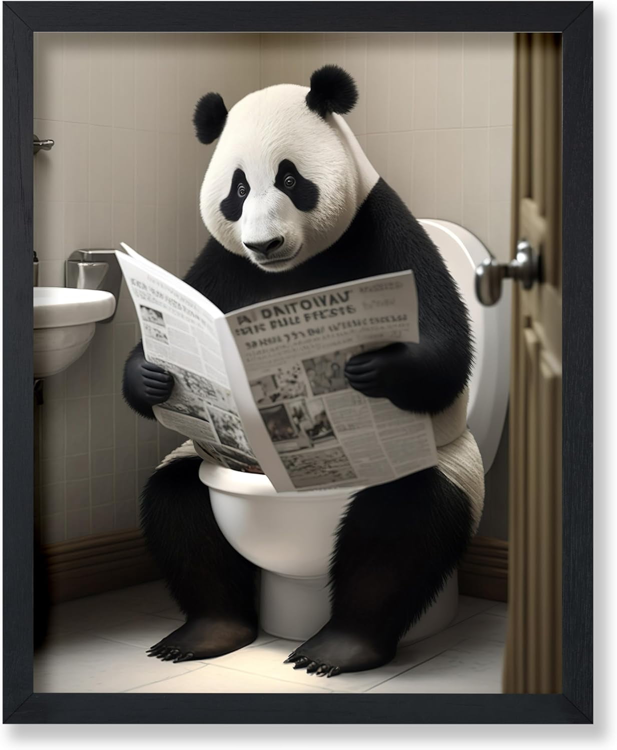 dashuaibi-Panda Sitting on Toilet Poster - Panda Reading a Newspaper ...