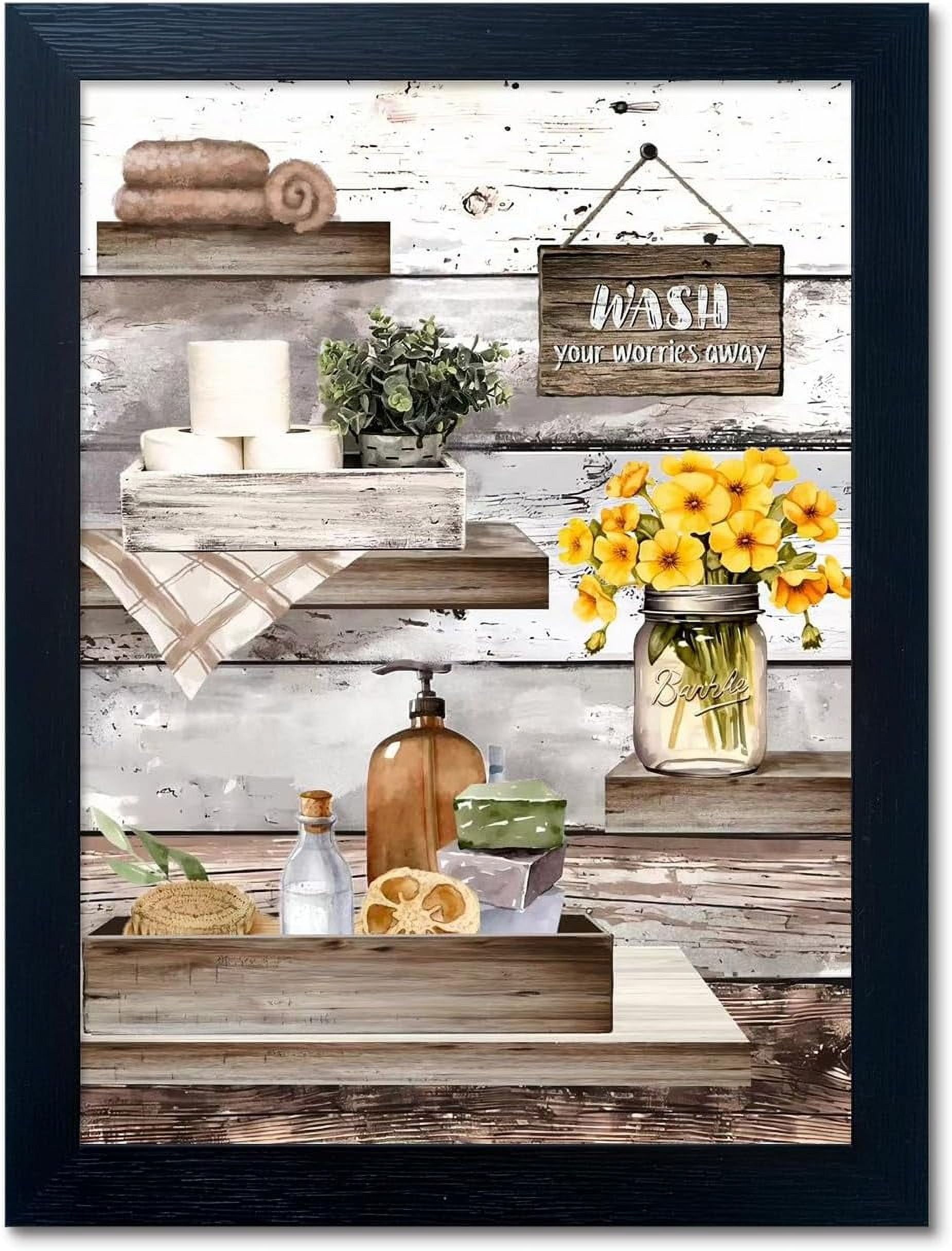 dashuaibi-Vintage Bathroom Wall Art Canvas Print Bathroom Decor Flower Poppy Painting Brown ...