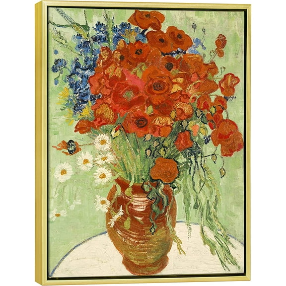 dashuaibi-Wall Art Canvas Prints of Red Poppies and Daisies Canvas Prints Wall Art of Van Gogh Paintings Reproduction Abstract Artwork for Wall Decor Golden Frame