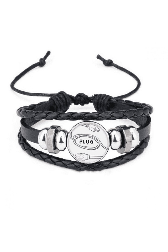 data wire usb plug line hand-drawing bracelet braided leather woven wristband