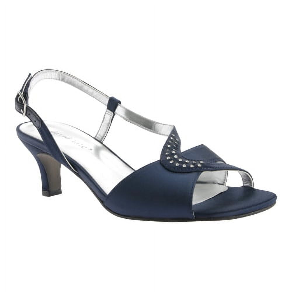 David Tate Women's Crescent Sandal - Navy Satin Evening Dress Sandals With Rhinestones