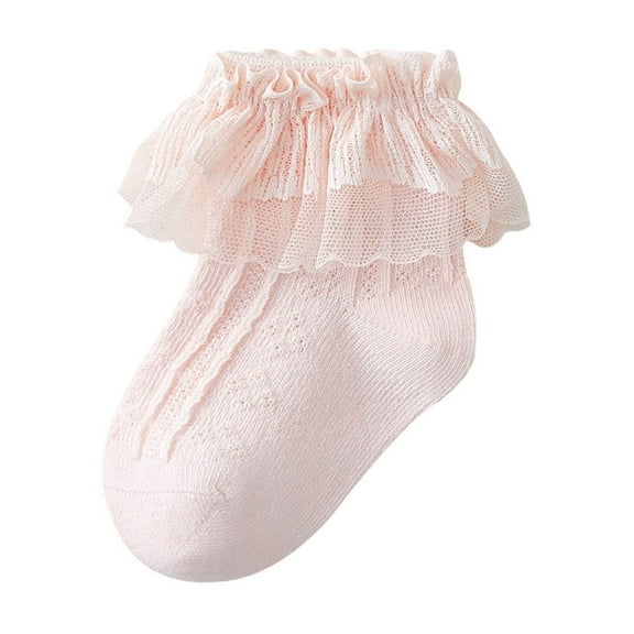 dazeni 0-12 Years Baby Toddler Girls Princess Frilly Socks Lace Ruffle Soft Breathable Seamless Cotton Socks Summer Cute Fairy Socks for Dance Yoga Pink L