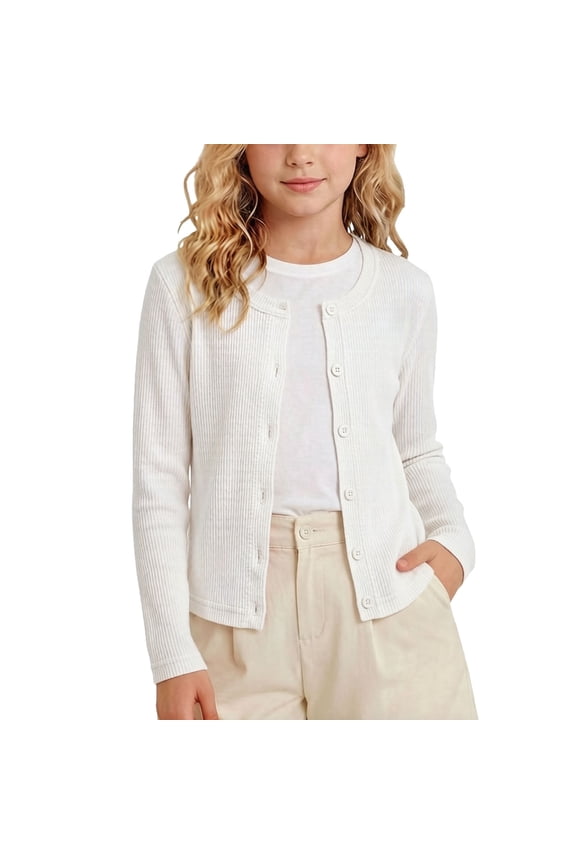 1-8 T Girls White Cardigan Lightweight Button Down Open Front Pink Cardiagan Purple Ribbed Long Sleeve Cardigan Summer Beach Cover up White 5-6Years