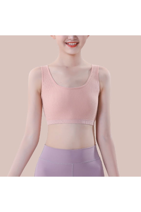 10-16 Years Girls Sports Bras Comfortable Wireless Training Bras Ribbed Girls Padded First Bras U Neck Cropped Tank Tops for Teen