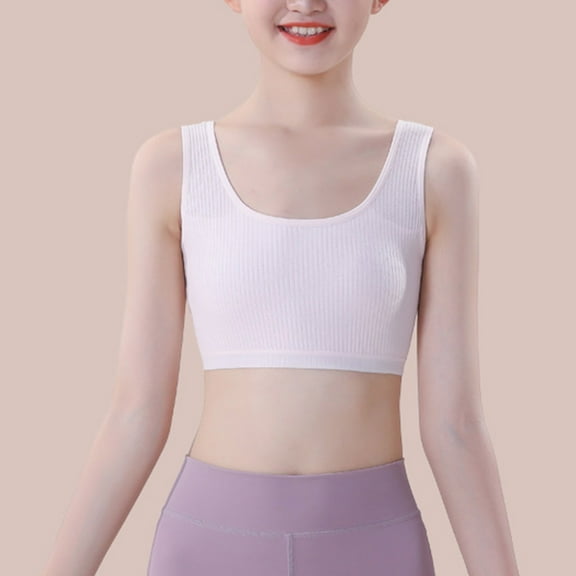 dazeni 10-16 Years Girls Sports Bras Comfortable Wireless Training Bras Ribbed Girls Padded First Bras U Neck Cropped Tank Tops for Teen