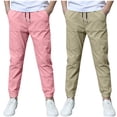 thumbnail image 1 of dazeni 2 Pack Boys Chino Bottom Sweatpants Casual Drawstring Pants with Pockets Lightweight Kid's Slim Fit Trousers for Everyday Comfortable Outdoor Activities, 1 of 9