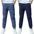 thumbnail image 1 of dazeni 2 Pack Boys Chino Bottom Sweatpants Casual Drawstring Pants with Pockets Lightweight Kid's Slim Fit Trousers for Everyday Comfortable Outdoor Activities, 1 of 9