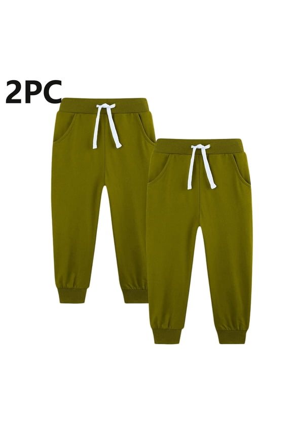 2 Pack Boys Fleece Linend Sweatpants Athletic Joggers 5-14 Years Teen Taper Sweatpants with Drawstring Kids Soft Pull-On Active Pants Army Green 9 Years