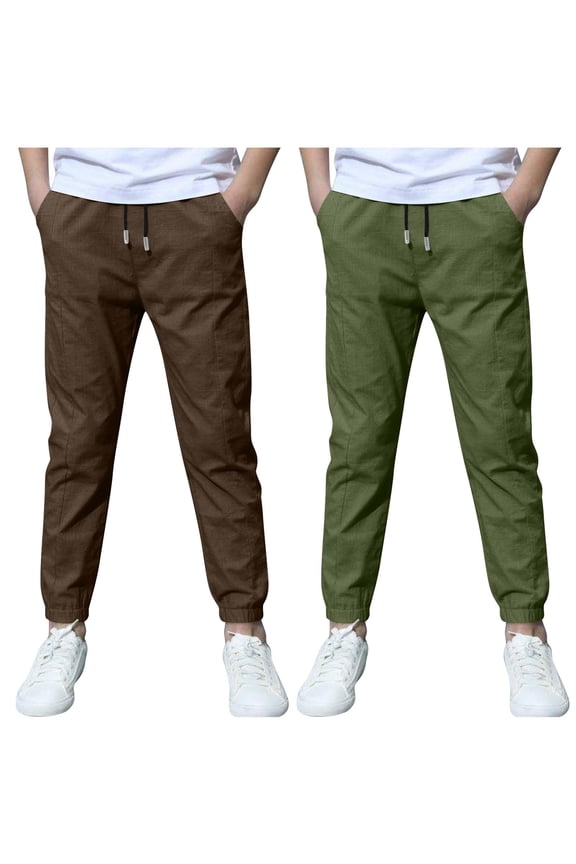 2 Pack Boys Jogger Pants Lightweight Slim Fit Drawstring Sweatpants Comfy Active Sweat Panst with Pockets 3-13 Years