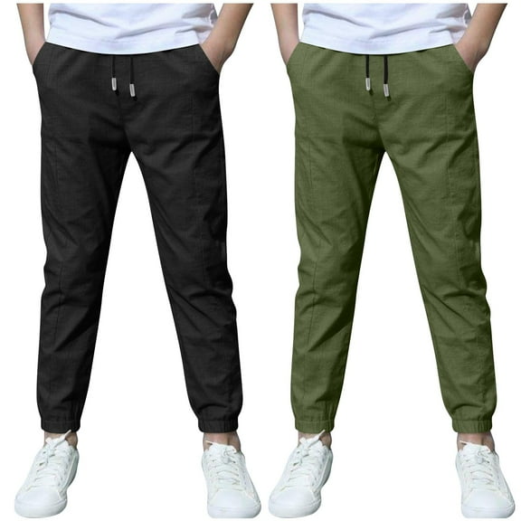 dazeni 2 Pack Boys Jogger Pants Lightweight Slim Fit Drawstring Sweatpants Comfy Active Sweat Panst with Pockets 3-13 Years