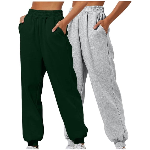 dazeni 2 Pack Fleece Sweatpants Women Baggy High Waisted Wide Leg Joggers with Pockets Solid Color Comfy Lounge Pants for Work Travel Dark Gray XXL