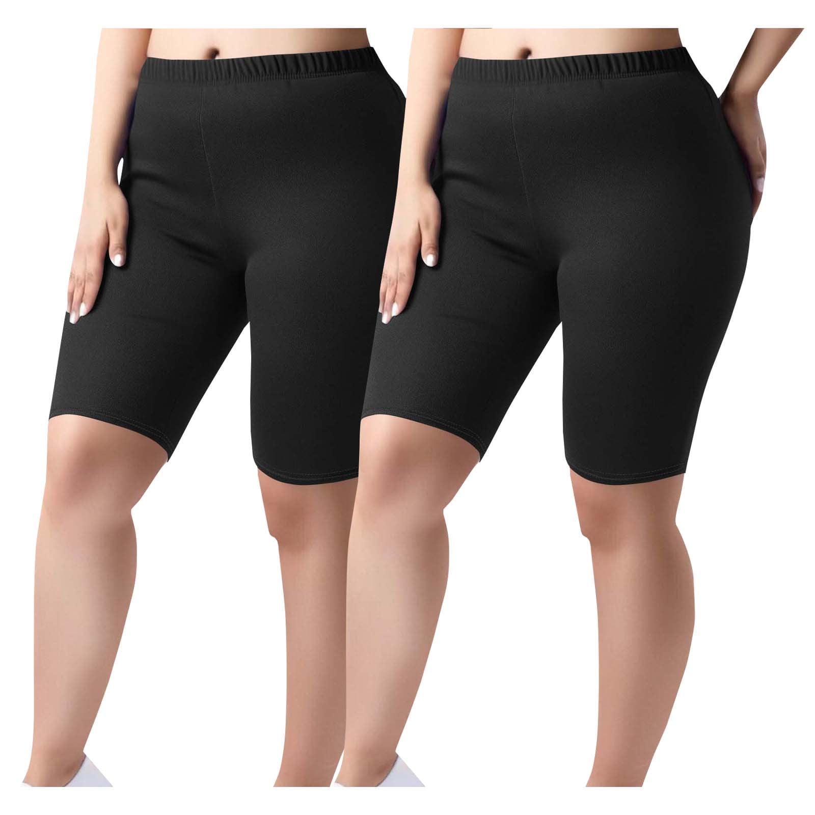 dazeni 2 Pack Plus Size Biker Shorts for Women(1X-5X)-High Waisted