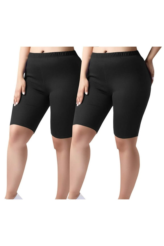 2 Pack Plus Size Biker Shorts for Women(1X-5X)-High Waisted Non-See Through Workout Super Soft Yoga Shorts Casual Basic Elastic Waisted Shorts