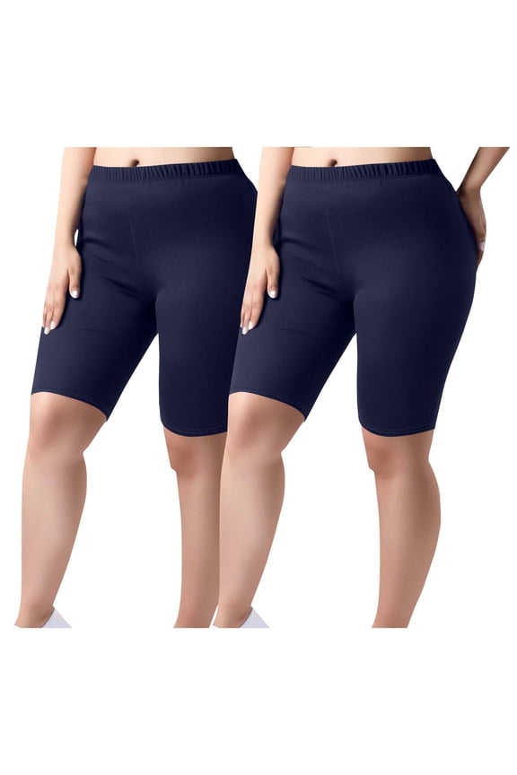 2 Pack Plus Size Biker Shorts for Women(1X-5X)-High Waisted Non-See Through Workout Super Soft Yoga Shorts Casual Basic Elastic Waisted Shorts