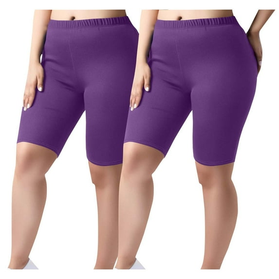 dazeni 2 Pack Plus Size Biker Shorts for Women(1X-5X)-High Waisted Non-See Through Workout Super Soft Yoga Shorts Casual Basic Elastic Waisted Shorts
