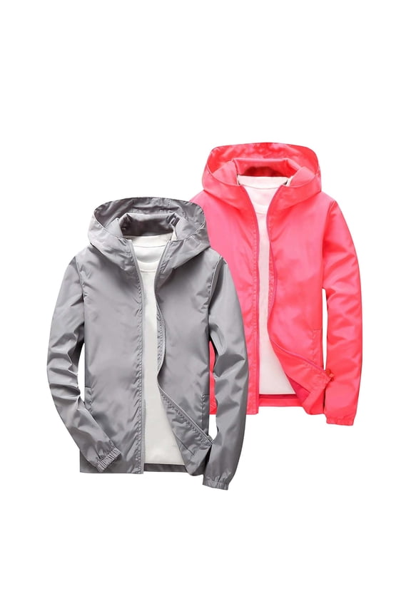 2 Pack Teen Boys Girls Lightweight Waterproof Rain Jacket Winderbreaker Soft Shell Jackets Casual Windproof Zip Up Jackets with Hood for Hiking Running Outwear Brown 11-12Years