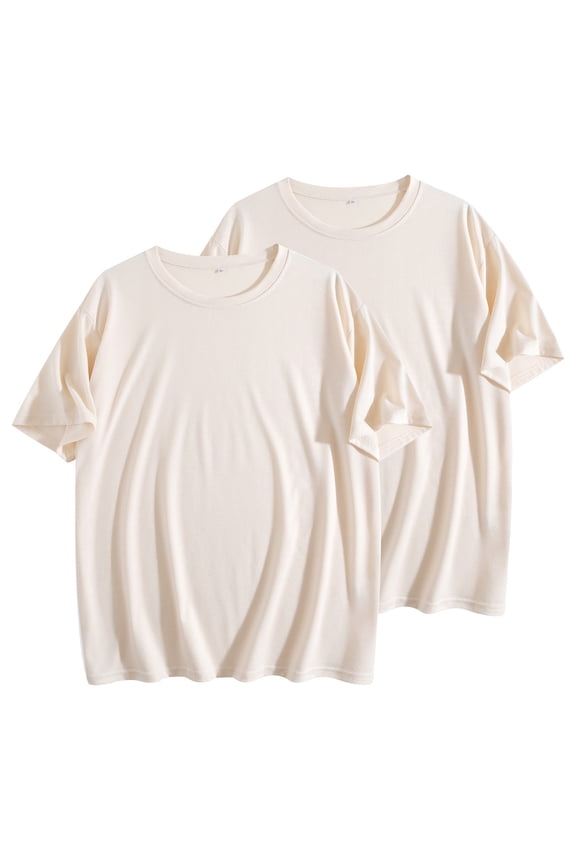 2 Pack Unisex Oversized Summer T Shirts Solid Crewneck Short Sleev Workout Gym Tops Lightweight Matching Beach Vacation Clothes 2025
