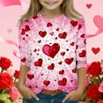 thumbnail image 1 of dazeni 3-12 Years Girls 3/4 Sleeve Round Neck T-Shirts Valentina's Day Spring Summer Shirts Funny Love Heart Graphic Tee Tops Red9, 1 of 5
