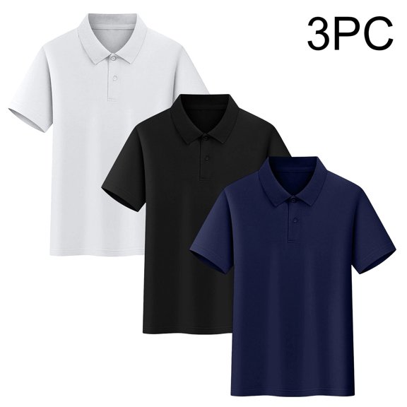 dazeni 3 Pack Boys Golf Shirts Summer School Uniform for Boys Short Sleeve Henley Shirts with Collared Soft Cotton Athletic Tops Solid Navy2