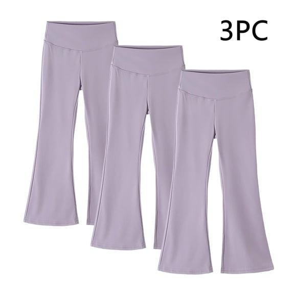 dazeni 3 Pack Girls Flare Leggings High Waiste Yoga Pants Leggings for Girls Soft Athletic Dance Tights Active Running Workout Pants Purple 10 Years