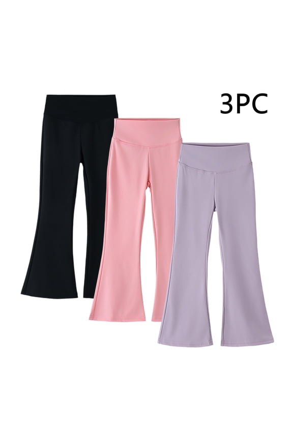 3 Pack Girls Flare Leggings Soft Athletic Dance Tights High Waiste Yoga Pants Leggings for Girls Active Running Workout Pants Purple2 8 Years