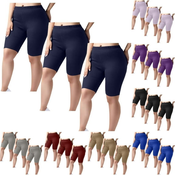 dazeni 3 Pack Plus Size Biker Shorts for Women High Waist X-Large-5X Tummy Control Workout Shorts for Yoga Casual Basic Elastic Waisted Shorts
