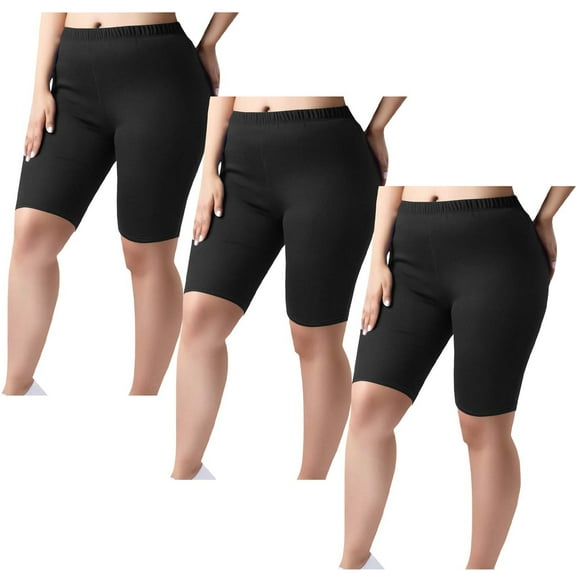 dazeni 3 Pack Plus Size Biker Shorts for Women High Waist X-Large-5X Tummy Control Workout Shorts for Yoga Casual Basic Elastic Waisted Shorts