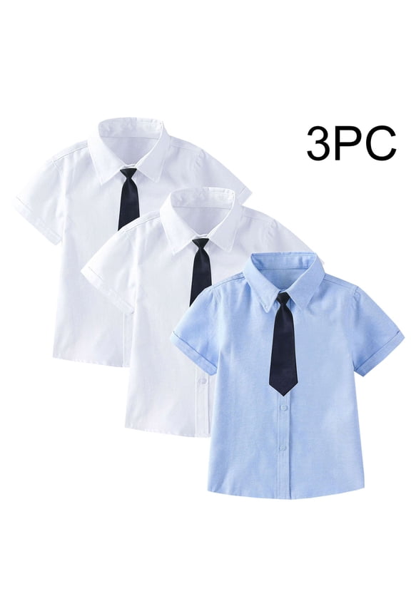 3 Pack Short Sleeve Shirts for Boys Tagless School Uniform Shirts Casual Button Down Tops Summer Preppy Clothes White2