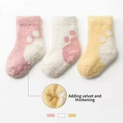 dazeni 3 Pack Toddler Fuzzy Socks Baby Soft Sleep Socks for Kids Winter Socks Comfy Fluffy Socks for Girls Christmas Socks