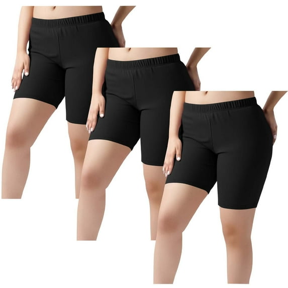 dazeni 3 Pack Women's Plus Size Short Leggings Soft Basic Mid Thigh Shorts Leggings High Waisted Tummy Control Yoga Pants