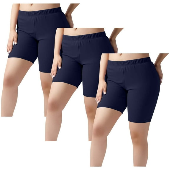 dazeni 3 Pack Women's Plus Size Short Leggings Soft Basic Mid Thigh Shorts Leggings High Waisted Tummy Control Yoga Pants