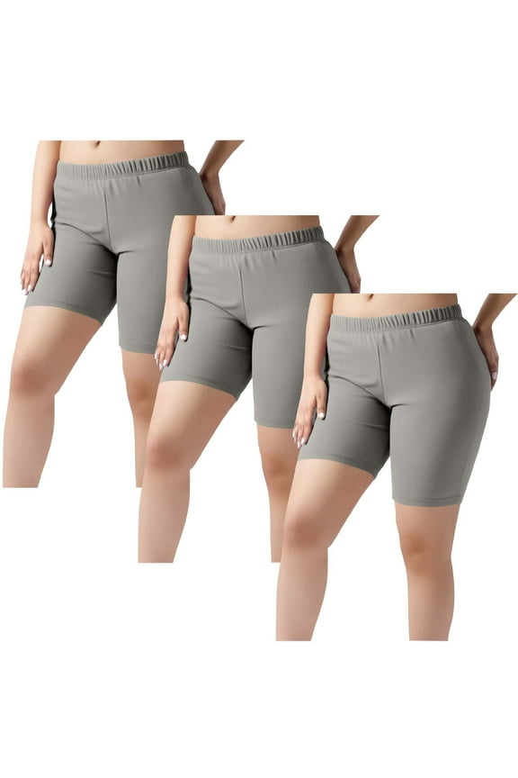 3 Pack Women's Plus Size Short Leggings Soft Basic Mid Thigh Shorts Leggings High Waisted Tummy Control Yoga Pants
