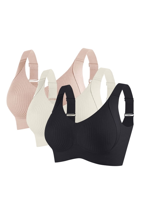3 Pack Womens Seamless Wireless Supportive Bra Comfort Push Up Bralette Soft No Underwire Full Coverage T-Shirt Bras