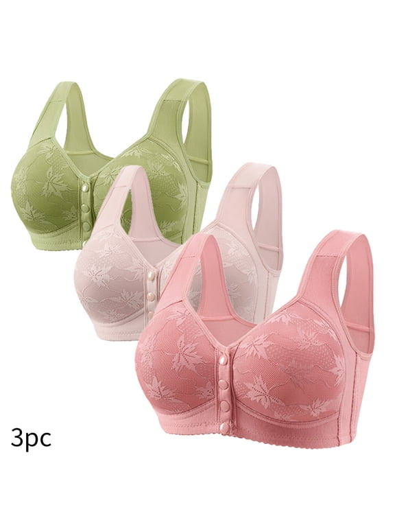 3Piece Everyday Mastectomy Bra for Women Prosthesis Front Clourse Seamless Thin Bralettes Plus Size No Underwire Soft Bra