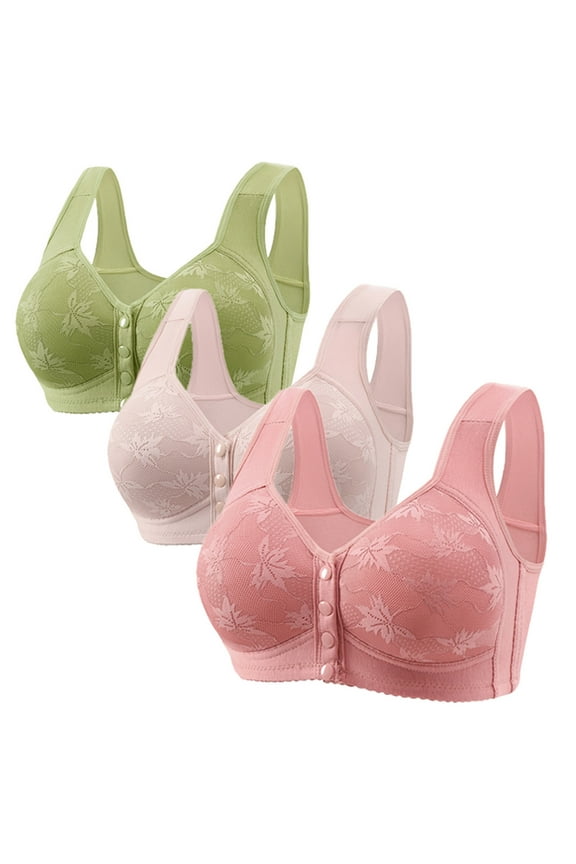 3Piece Everyday Mastectomy Bra for Women Prosthesis Front Clourse Seamless Thin Bralettes Plus Size No Underwire Soft Bra