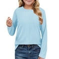 thumbnail image 1 of dazeni 4-14 Years Long Sleeve T Shirts for Girls Solid Crewneck Blouse Top Basic Tee Fashion Eyelet Fall Pullover Going out Tops, 1 of 9