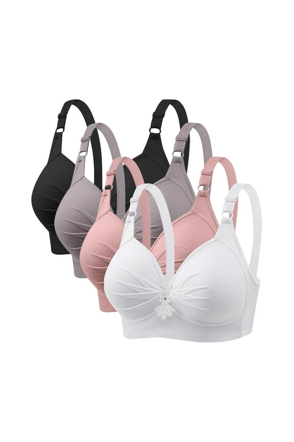 4 Pack Wireless Bras for Women Full Coverage Comfortable No Underwire Everyday Bras Comfort V Neck Push Up Bralettes with Adjustable Strap