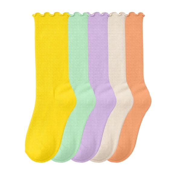 dazeni 6-Pack Girls' Ruffle Socks School Uniform Dress Socks Soft Athletic Mid-Calf Socks Solid Color Pink 6-14Years