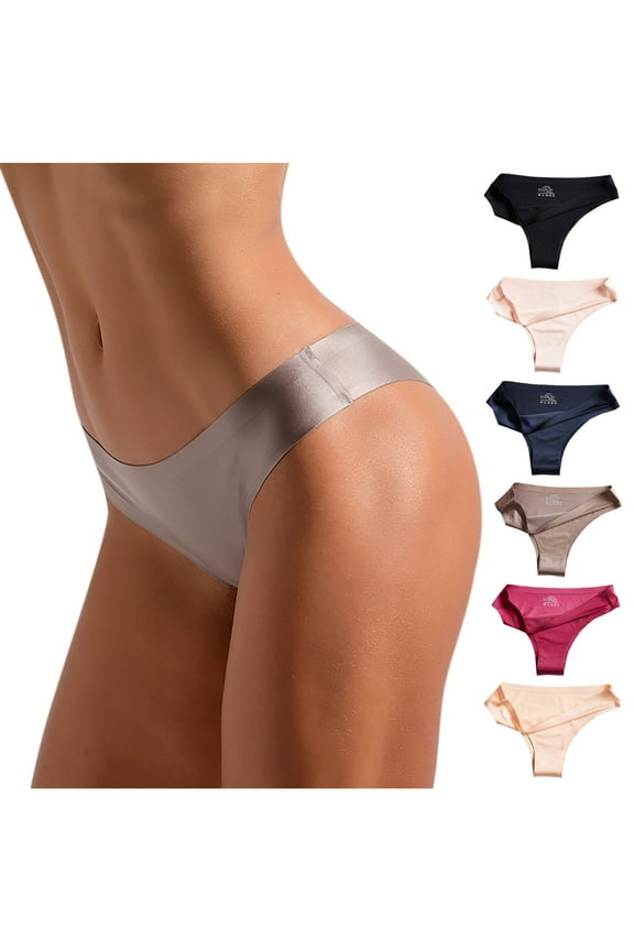 6 Pack No Show Thongs for Womens Low Rise Seamless Yoga Underwear Comfortable Ice Cooling Briefs Panties M-3XL