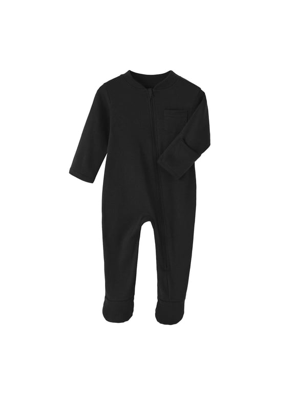 Baby Boys Girls Long Sleeve Onesie Footies Cotton Zipper up Footed Jumpsuit Sleeper Newborm Romper Clothes Black Size 3 Months