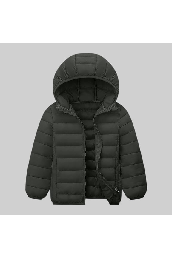 Big Boys 4-15 Years Winter Puff Jackets Lightweight Full Zip Quilted Coat Warm Loose Casual Outwear with Hood Dark Gray 120