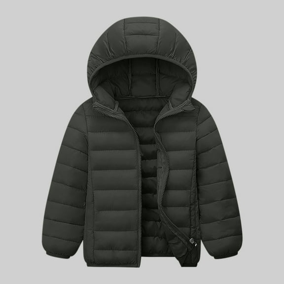 dazeni Big Boys 4-15 Years Winter Puff Jackets Lightweight Full Zip Quilted Coat Warm Loose Casual Outwear with Hood Dark Gray 160