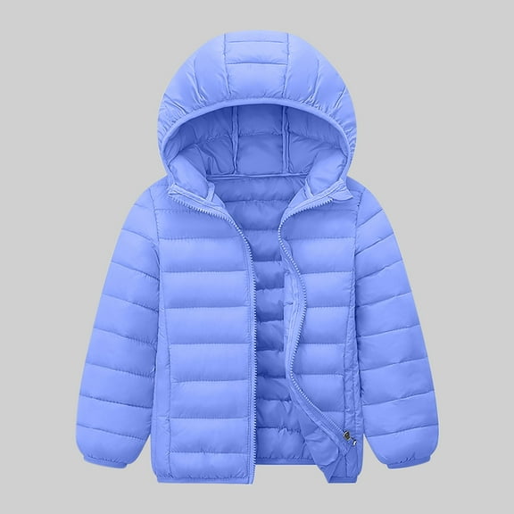 dazeni Big Boys 4-15 Years Winter Puff Jackets Lightweight Full Zip Quilted Coat Warm Loose Casual Outwear with Hood Sky Blue 170