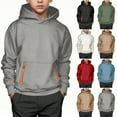 thumbnail image 1 of dazeni Big Boys Fashion Novelty Hoodies Solid Thick Fleece Lined Hoodie Loose Casual Long Sleeve Pullover Sweatshirts with Pocket Winter Warm Clothes Black 10-11Years, 1 of 1