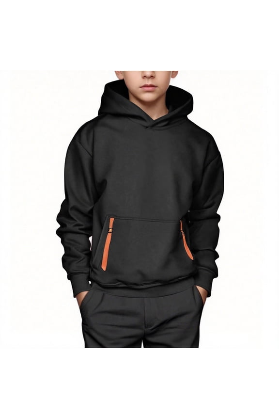 Big Boys Fashion Novelty Hoodies Solid Thick Fleece Lined Hoodie Loose Casual Long Sleeve Pullover Sweatshirts with Pocket Winter Warm Clothes Black 14-15Years