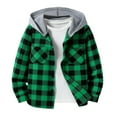 thumbnail image 1 of dazeni Big Boys Fashion Plaid Hoodies Shirts Casual Button Down Shirts Long Sleeve Blouse Spring Fall Preppy Clothes Green 6-7 Years, 1 of 5