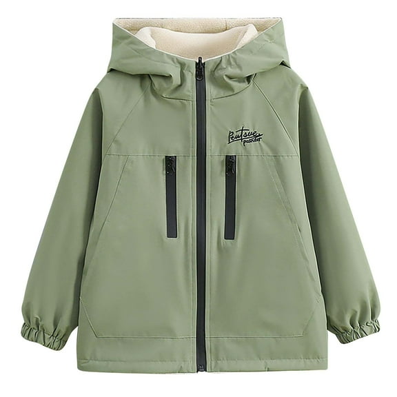 dazeni Big Boys Girls Waterproof Coat Kids Full Zip Rain Jacket Warm Polar Fleece Lined Winter Reversible Jacket with Hood