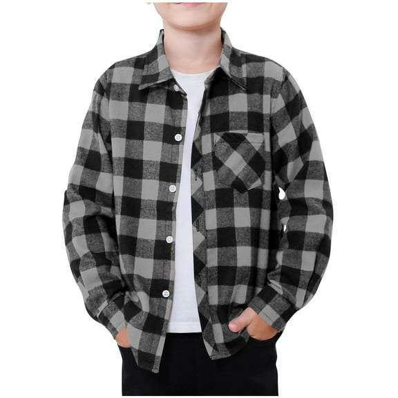 dazeni Big Boys Plaid Shirt Long Sleeve Flannel Shirt with Chest Pocket Kids Loose Casual Button Down Shirts Fashion Fall Clothes