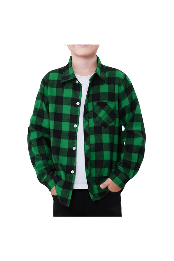 Big Boys Plaid Shirt Long Sleeve Flannel Shirt with Chest Pocket Kids Loose Casual Button Down Shirts Fashion Fall Clothes